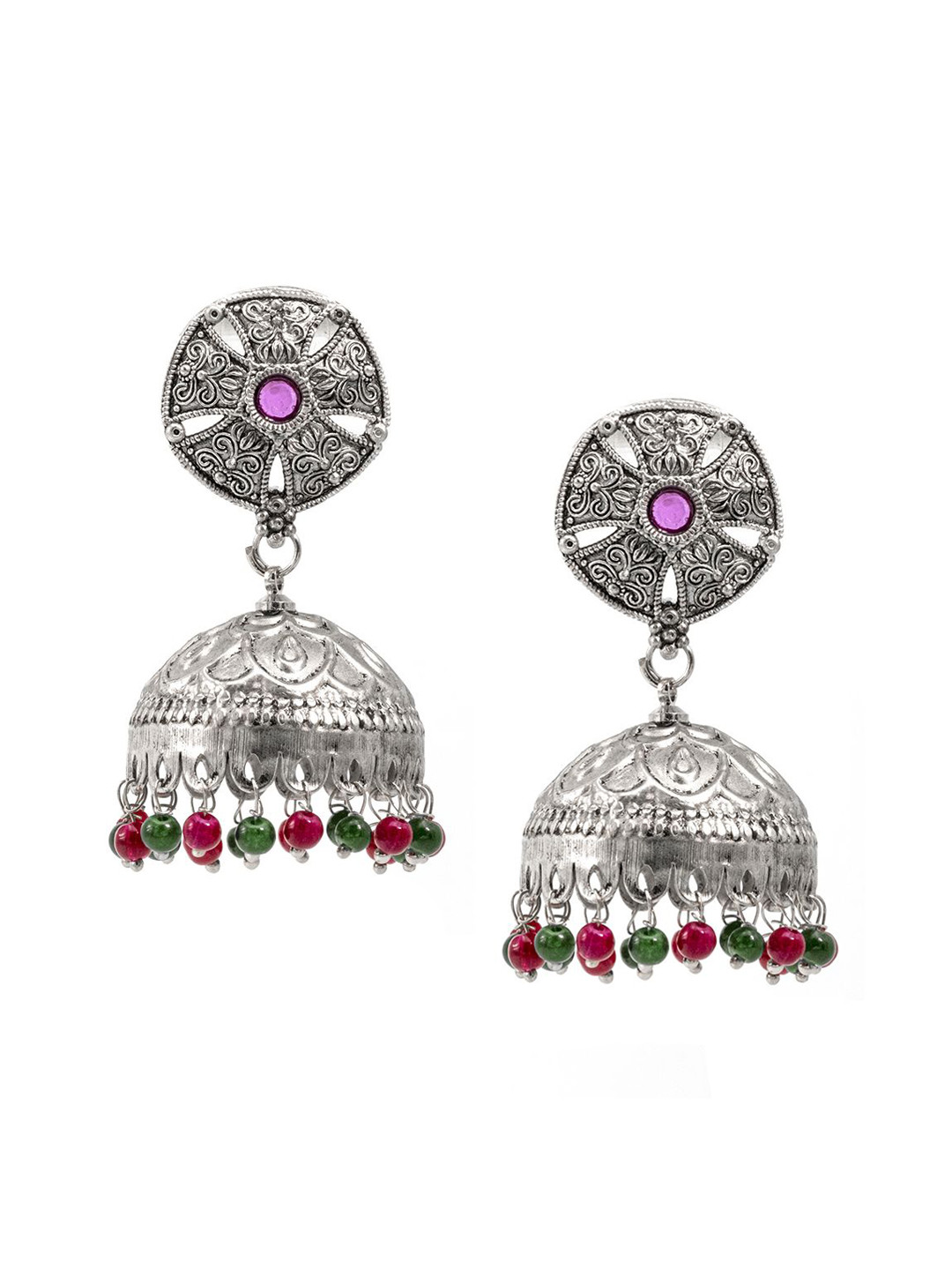 Shining Jewel - By Shivansh Silver-Plated Artificial Stones and BeadsContemporary Jhumkas