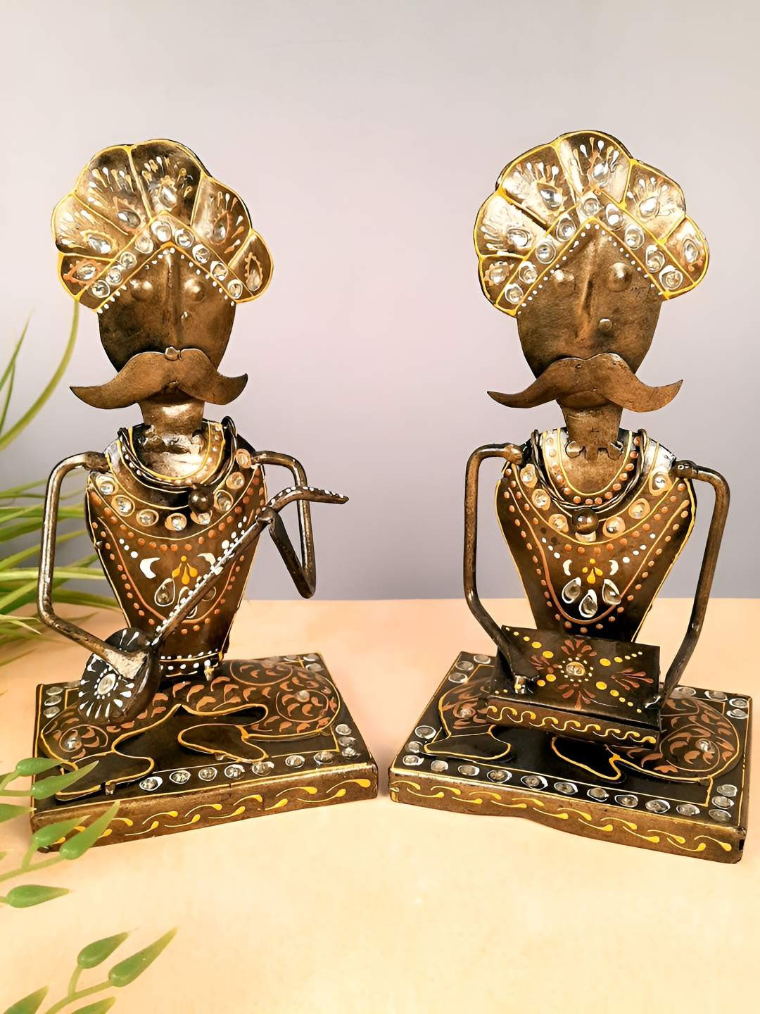 apka mart Musician Gold Metal Metallic Living Room Set of 2 Medium Showpieces - 9.4 Inches