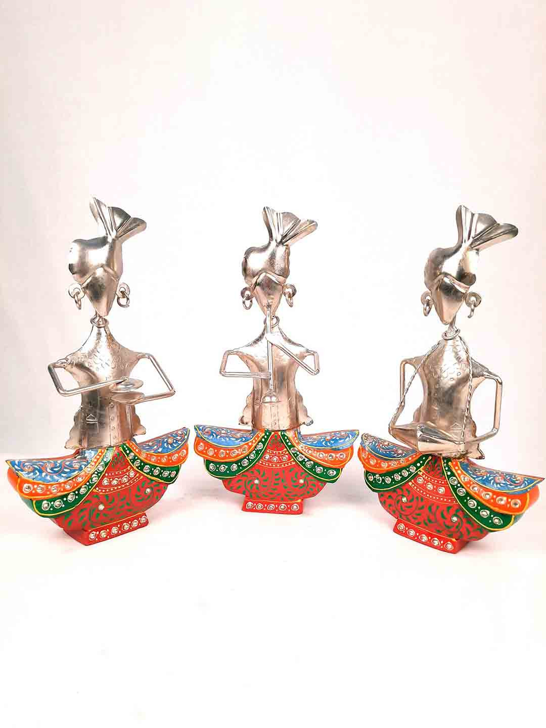 apka mart Musician Silver Metal Metallic Living Room Music Set of 3 Medium Showpieces - 13 Inches