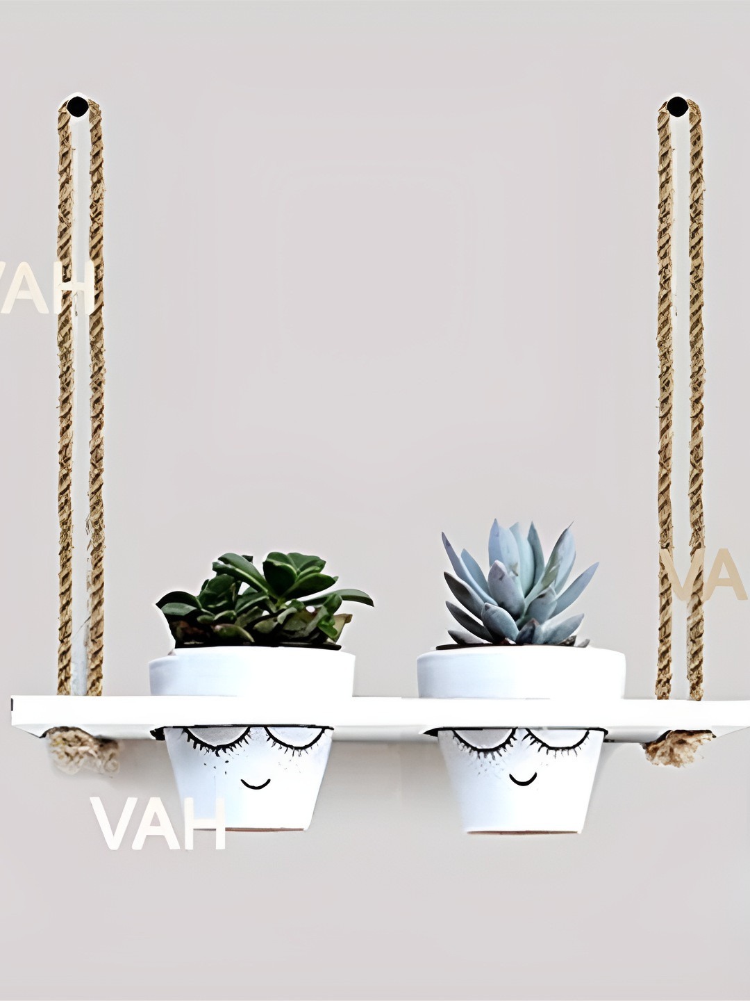 VAH Kya Bat Hai !! White & Brown 2 Pieces Flower Pot Rack with Rope
