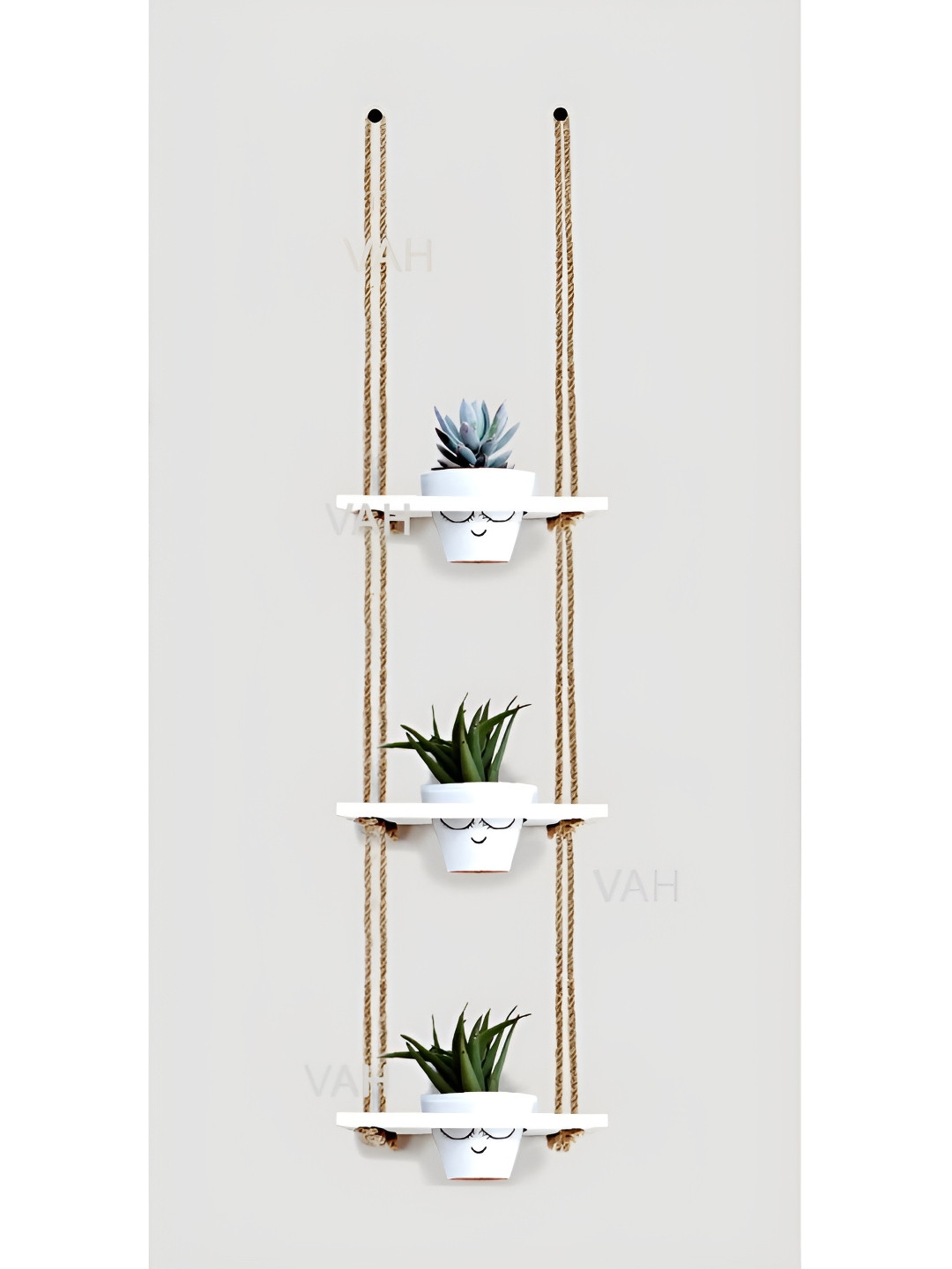 VAH Kya Bat Hai !! White & Brown 3 Pieces Flower Pot Rack with Rope
