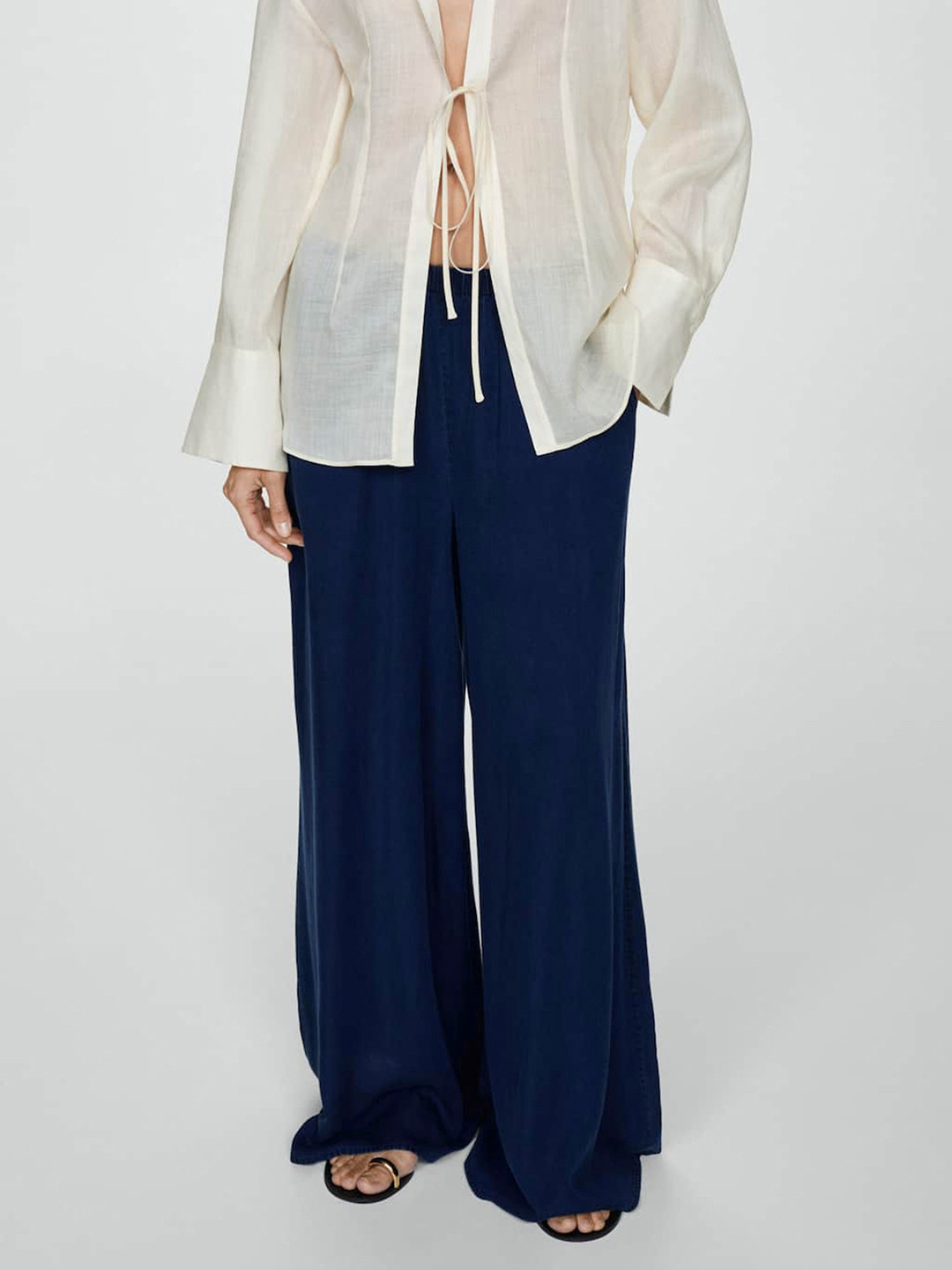 MANGO Women Flared Palazzo Design Low-Rise Trousers