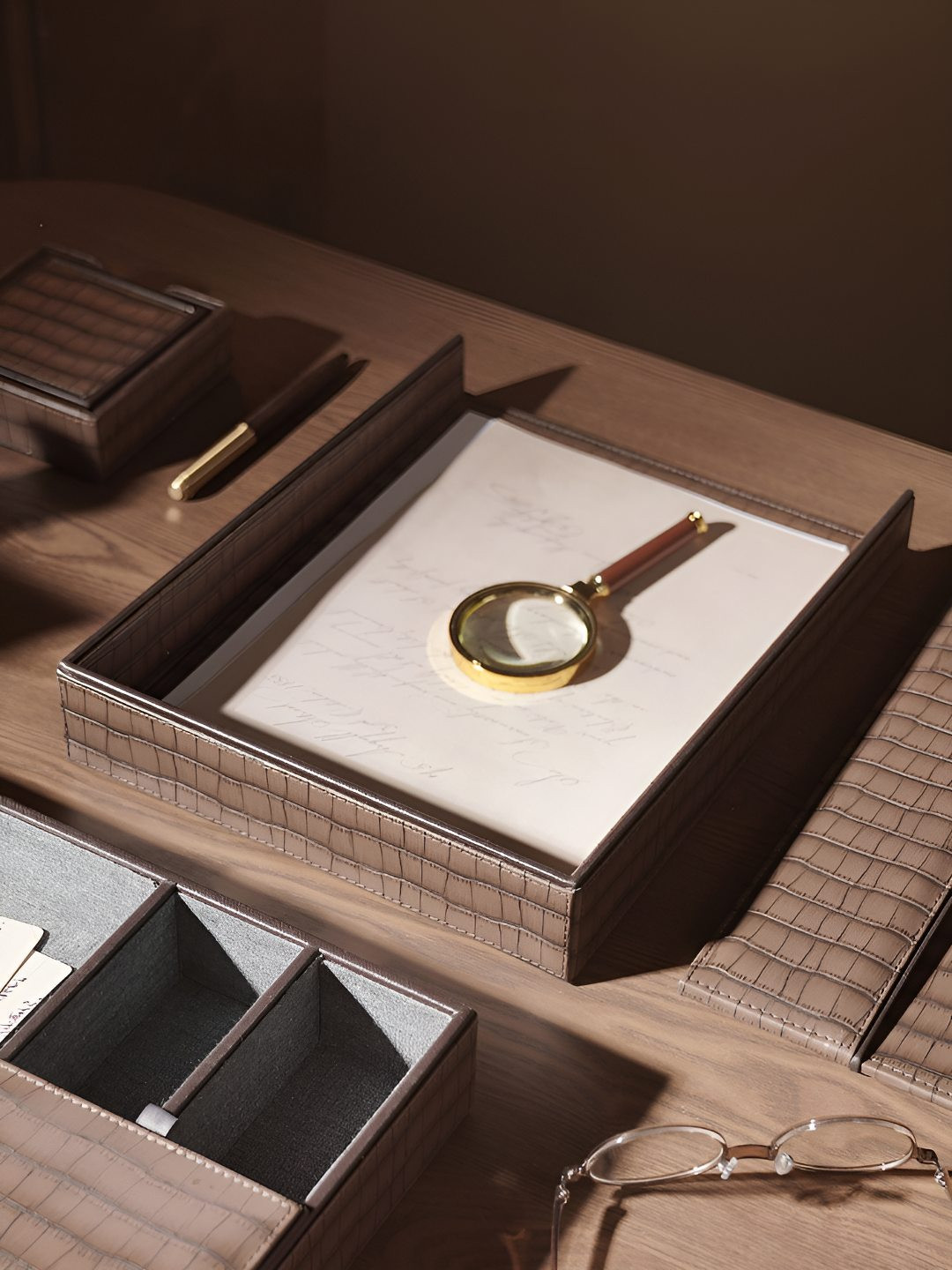 Pure Home and Living Brown Croco Texture Faux Leather Tray