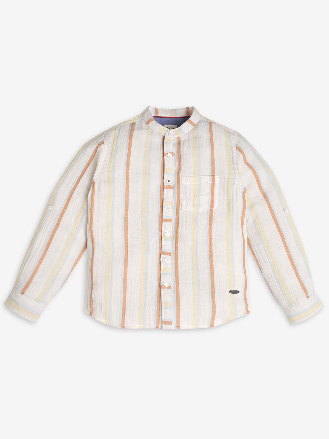 Ed-a-Mamma Boys Premium Multi Stripes Collarless Cotton Casual Shirt