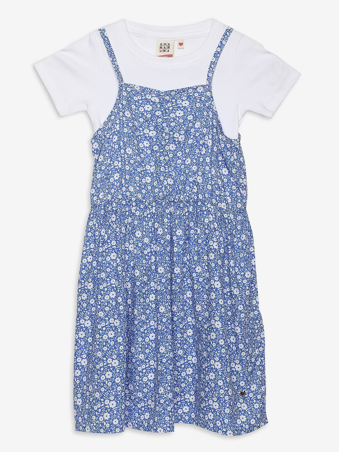 Ed-a-Mamma Floral Print Pinafore Dress With Tshirt