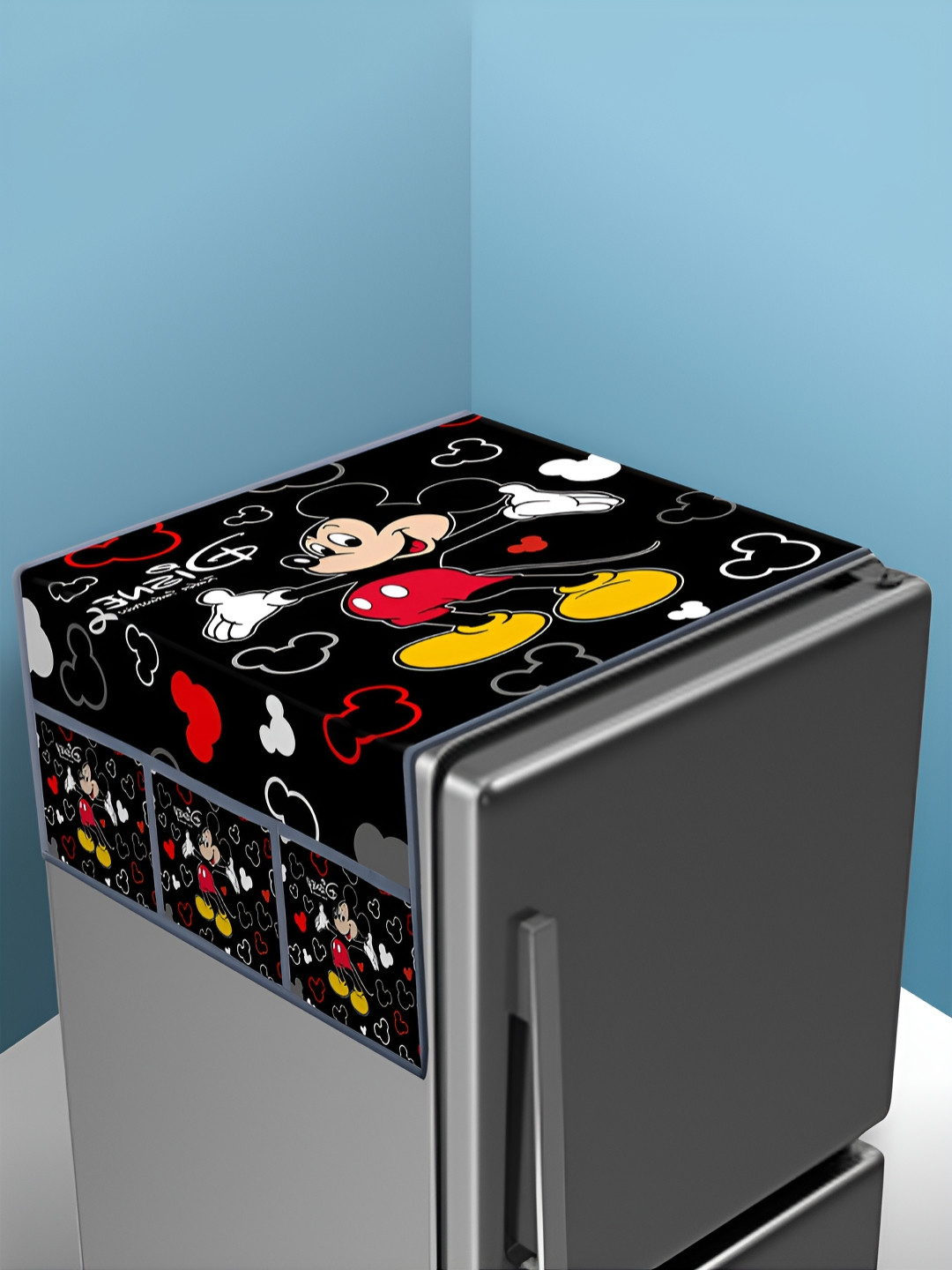 Kuber Industries Black & Yellow Mickey Mouse Fridge Top Cover