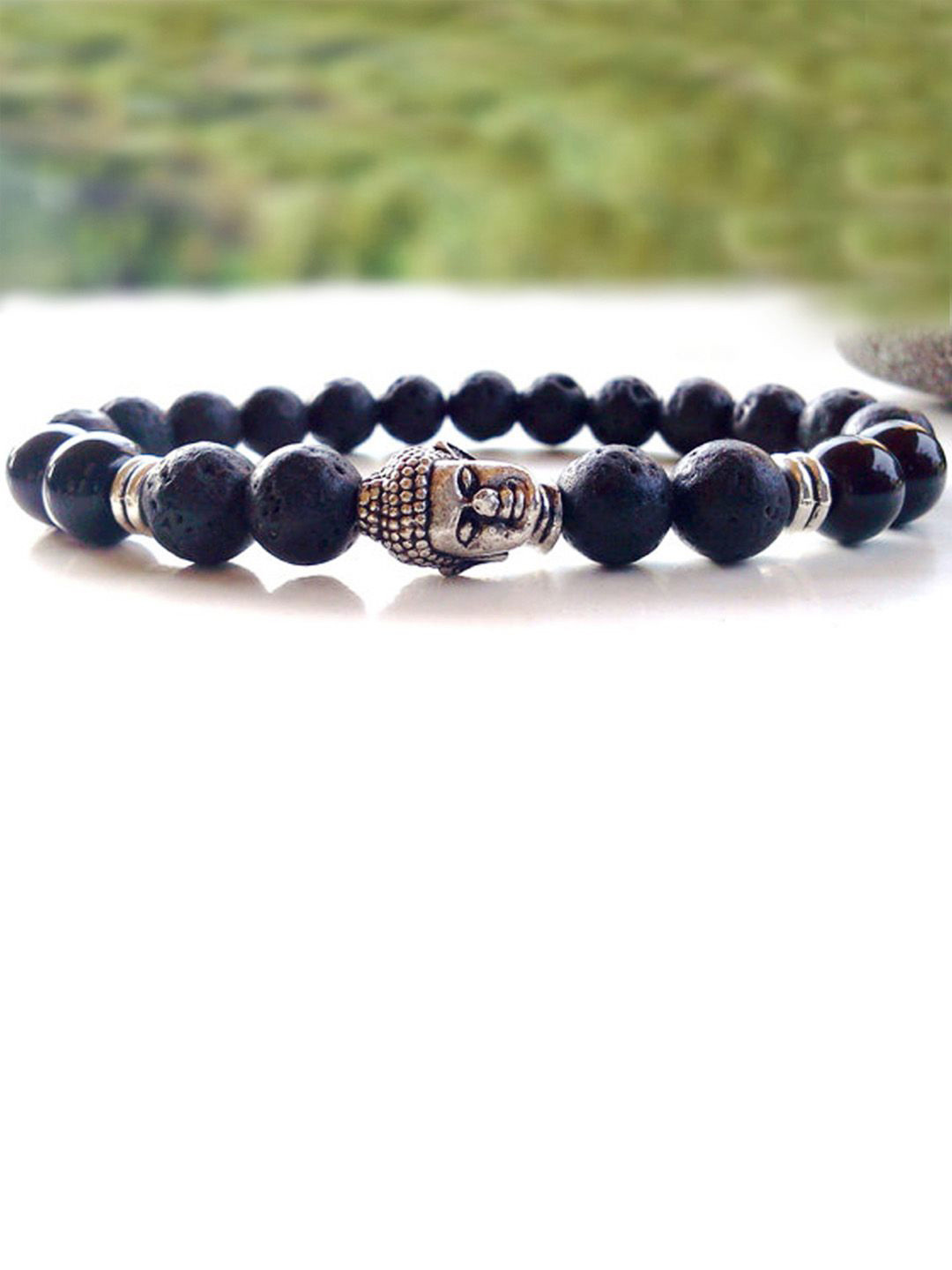 Young & Forever Unisex Tourmaline Lava Buddha Crystal Beads Elasticated Bracelet