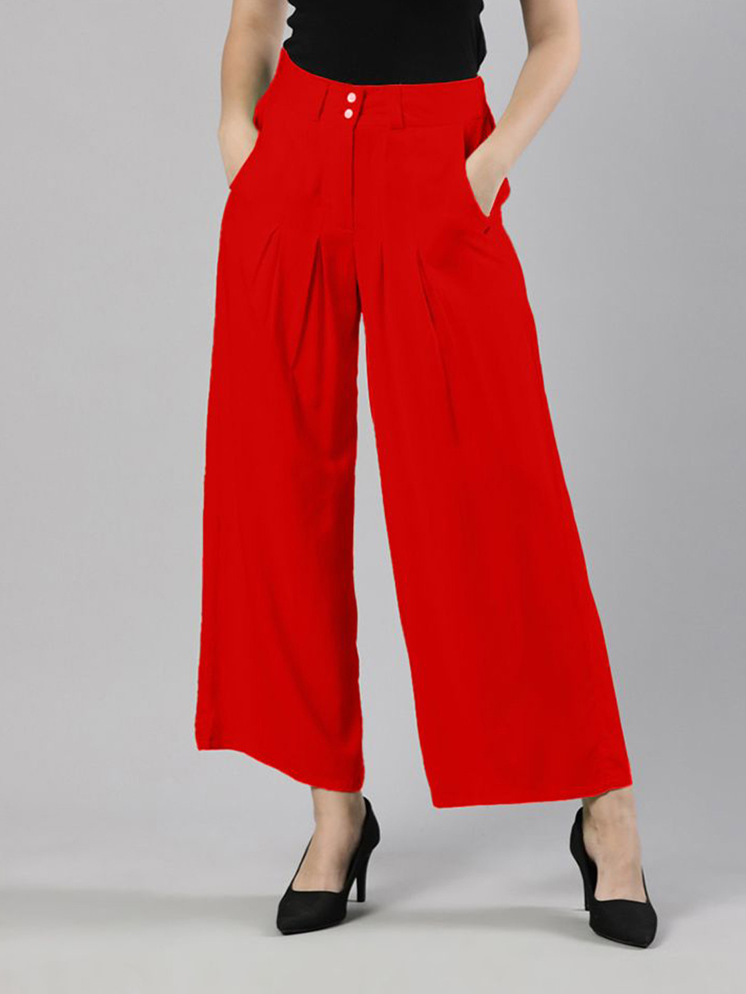 Femmora Women Flared Fit High Rise Pleated Trousers