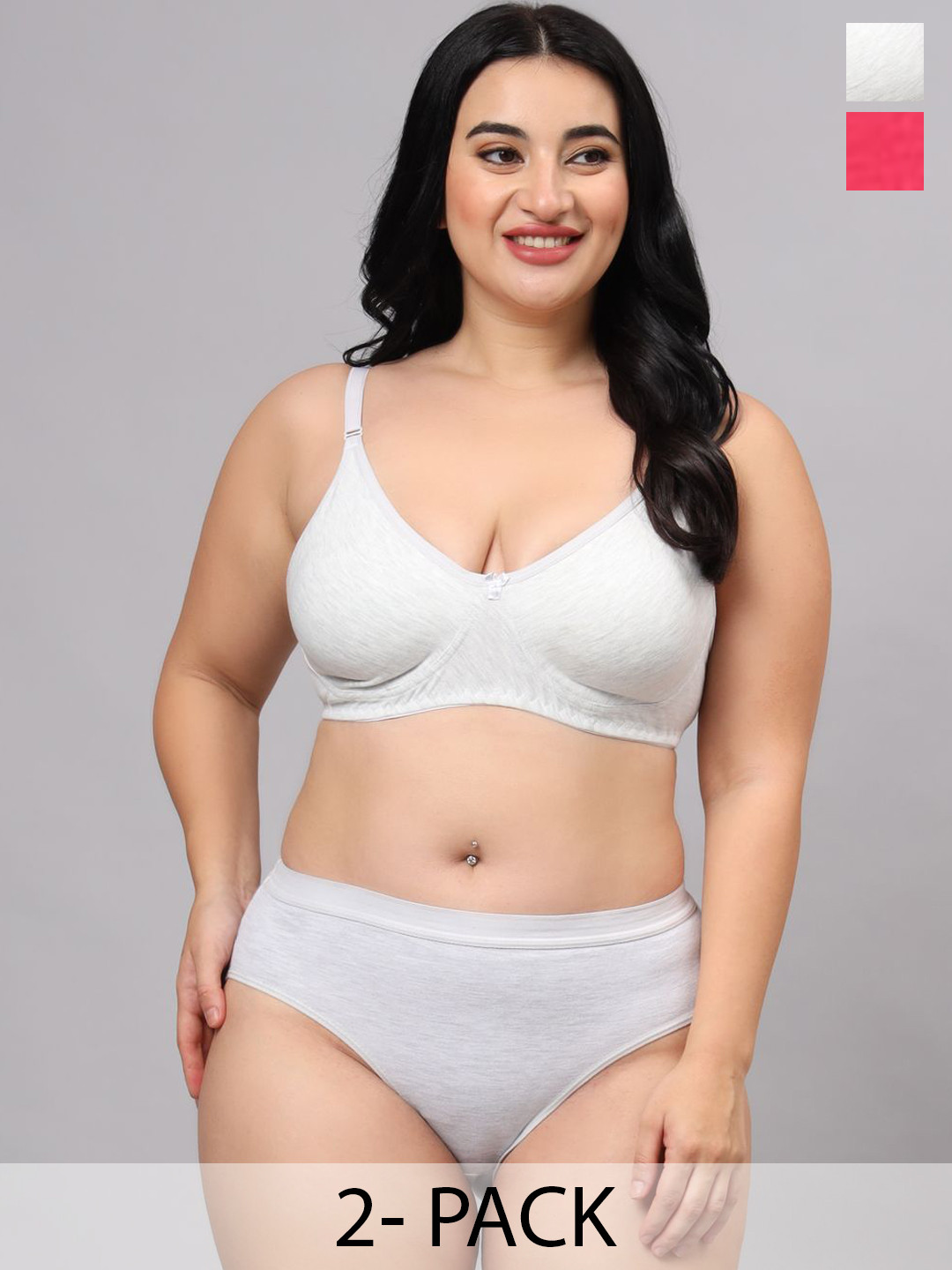 Boleem Pack Of 2 Non-Padded Lingerie Set SetKhushiWhitePink-30B