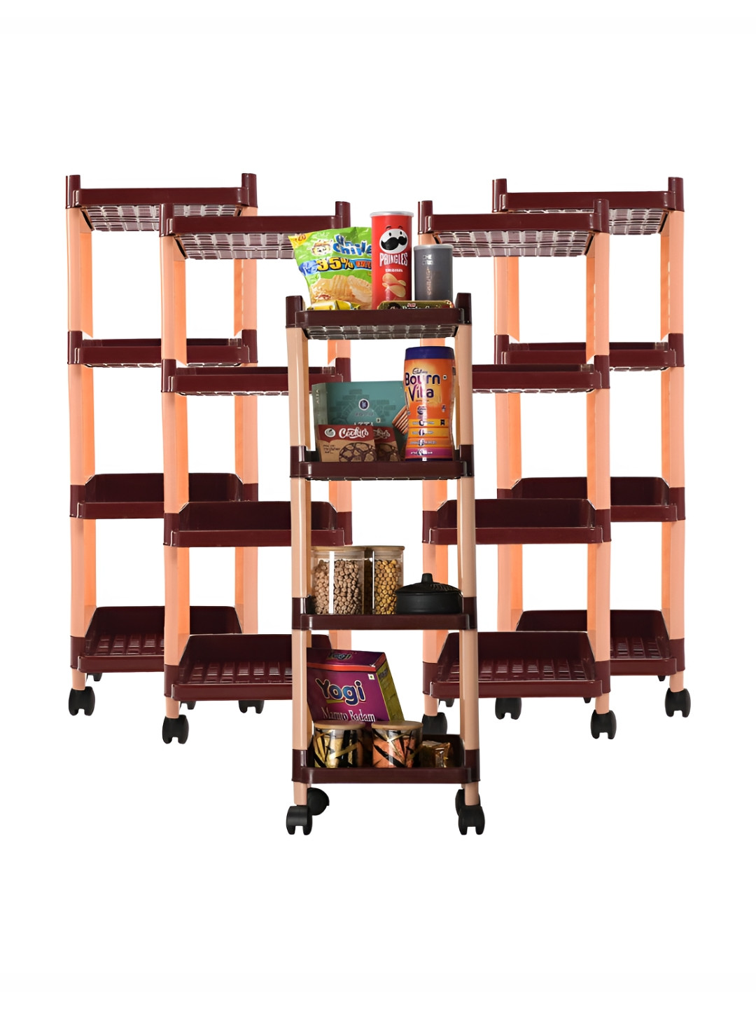 Kuber Industries Brown 5 Pieces 4-Layer Metal Multipurpose Rack