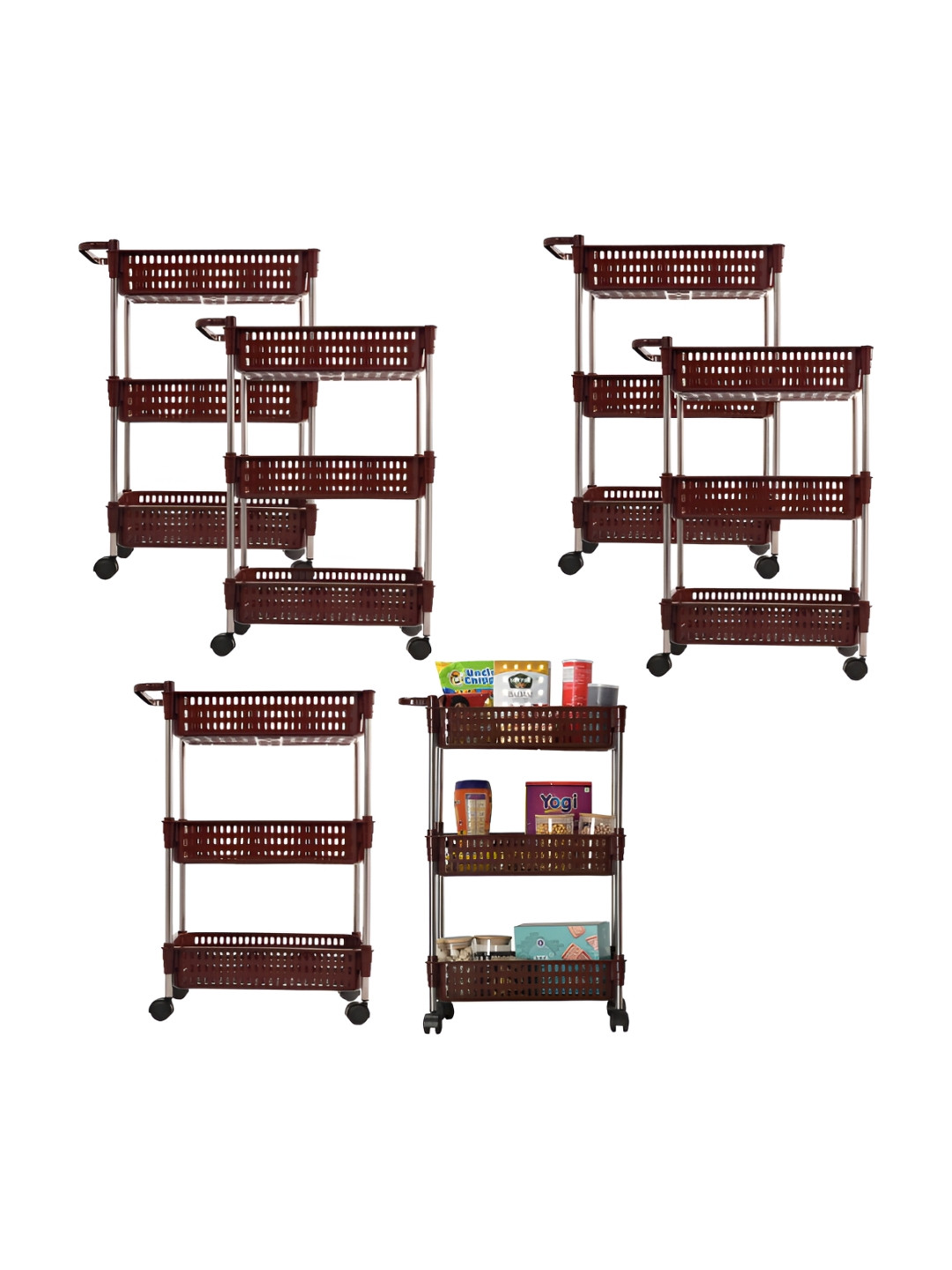 Kuber Industries Brown 6 Pieces 3-Tier Rectangle Metal Multipurpose Rack