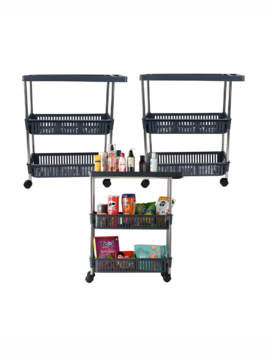 Kuber Industries Grey 3-Tier Rectangle Metal Multipurpose Rack
