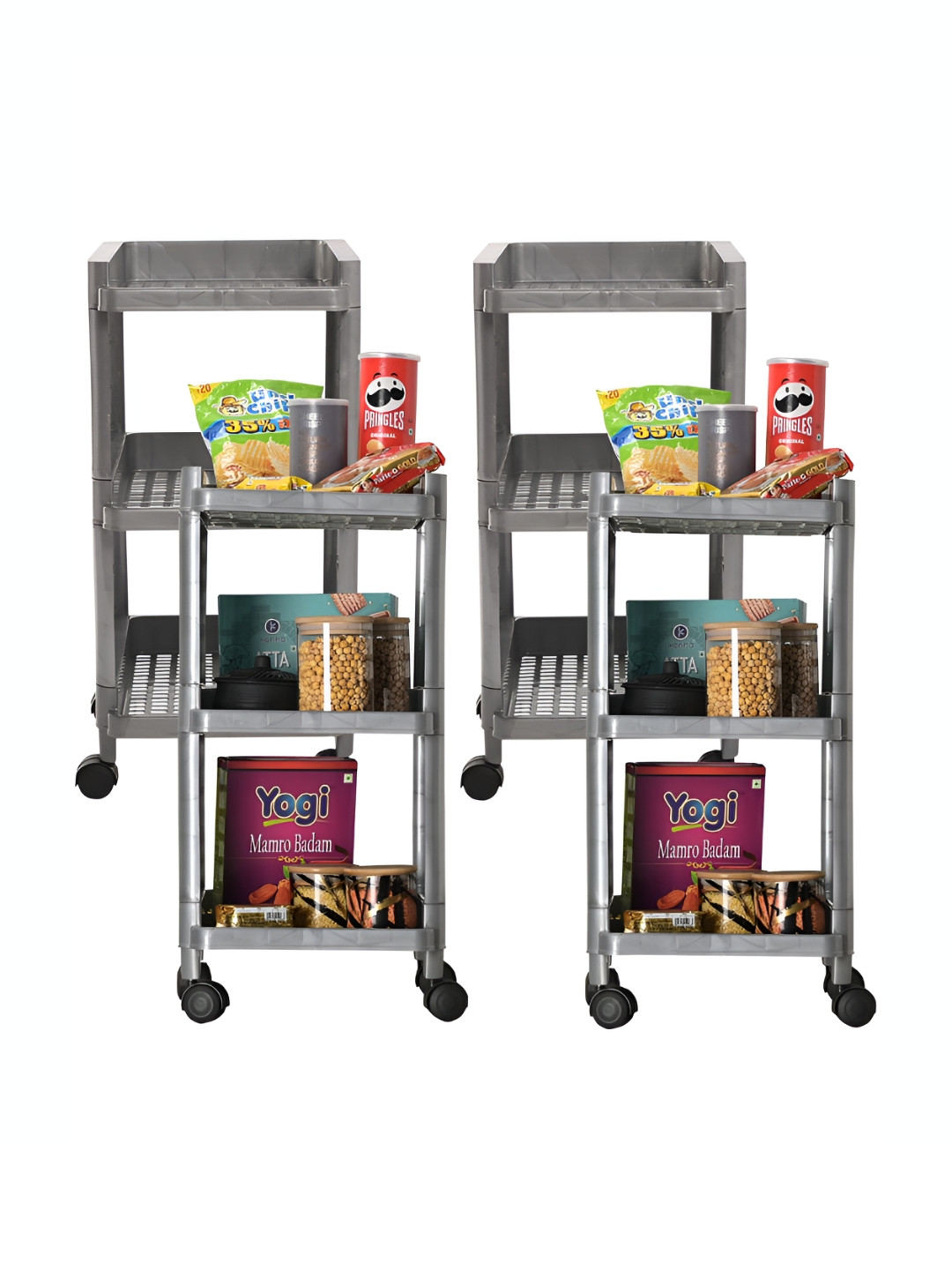 Kuber Industries Grey 4 Pieces 3-Layer Metal Multipurpose Rack