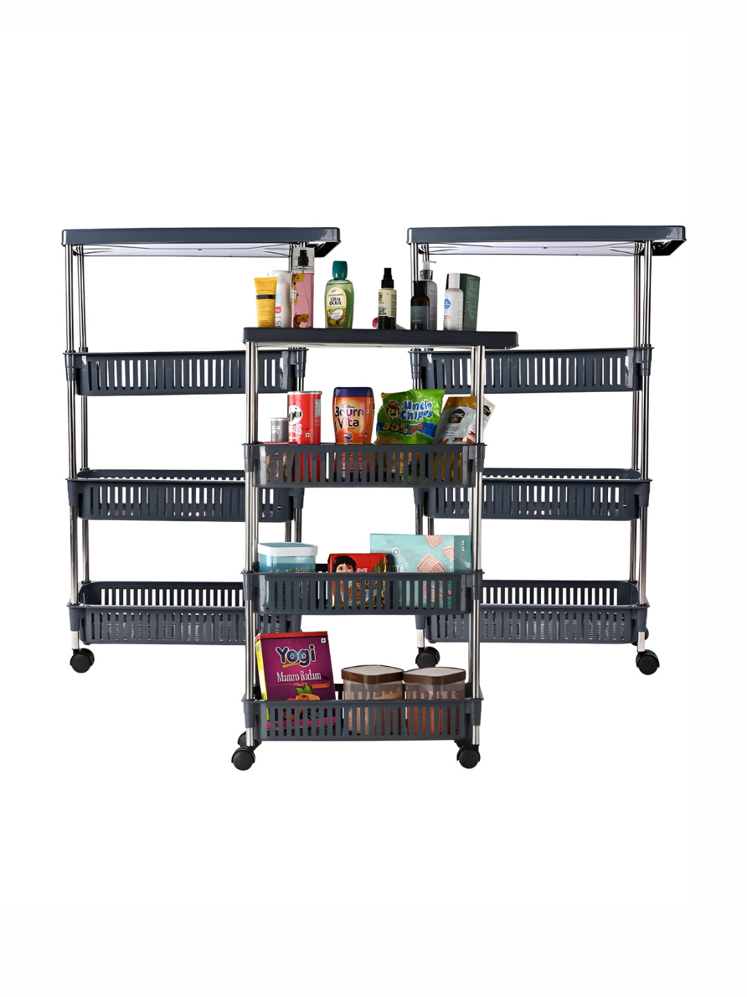 Kuber Industries Grey 3 Pieces Rectangle Metal Multipurpose Rack