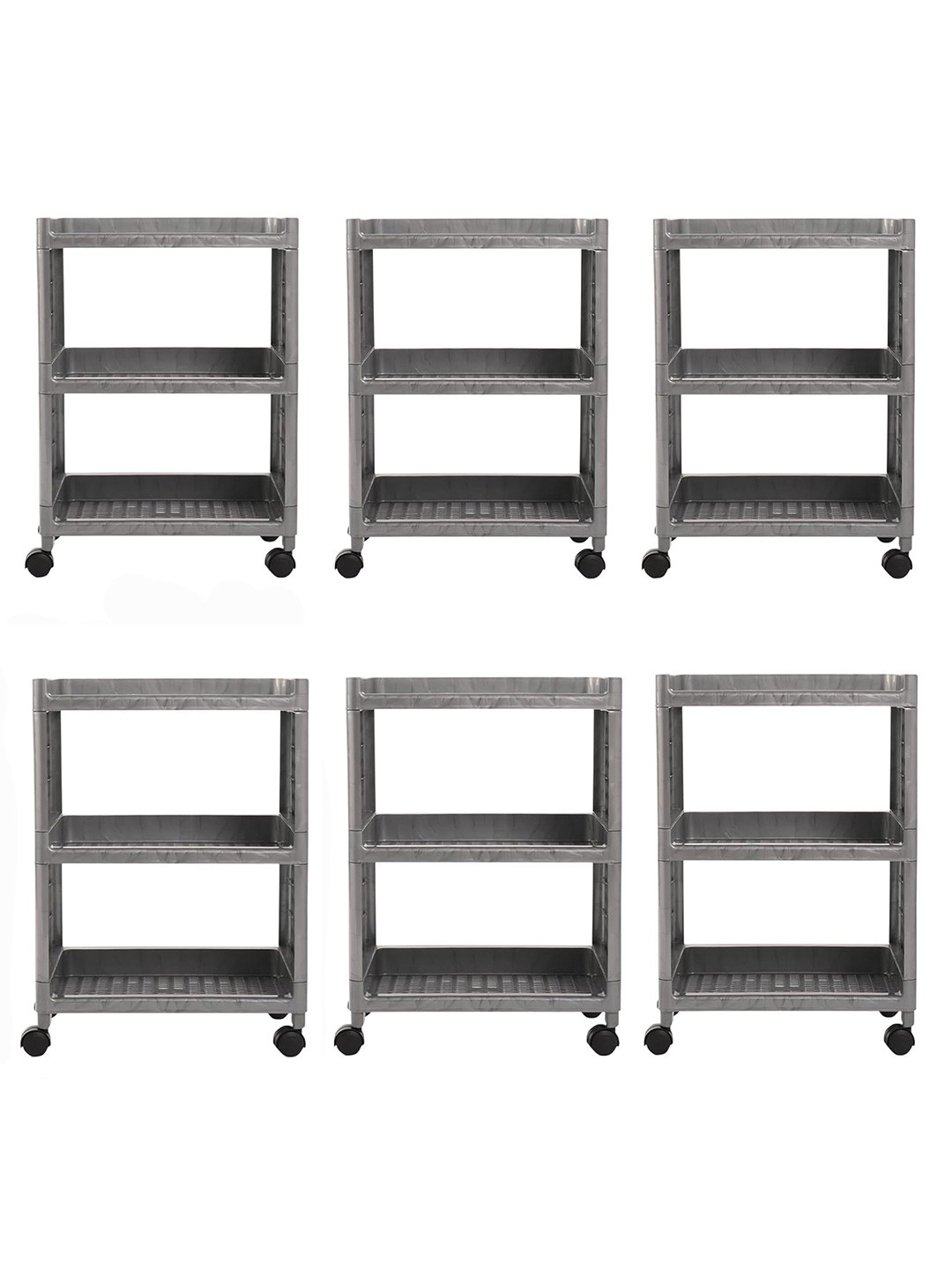 Kuber Industries Grey 6 Pieces Textured 2-Layer Plastic Multi Purpose Racks