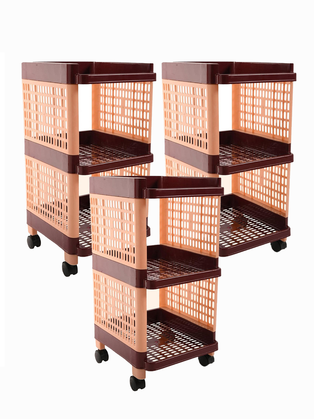 Kuber Industries Brown & Peach 3 Pieces Textured 4-Tier Rectangle Multi Purpose Racks