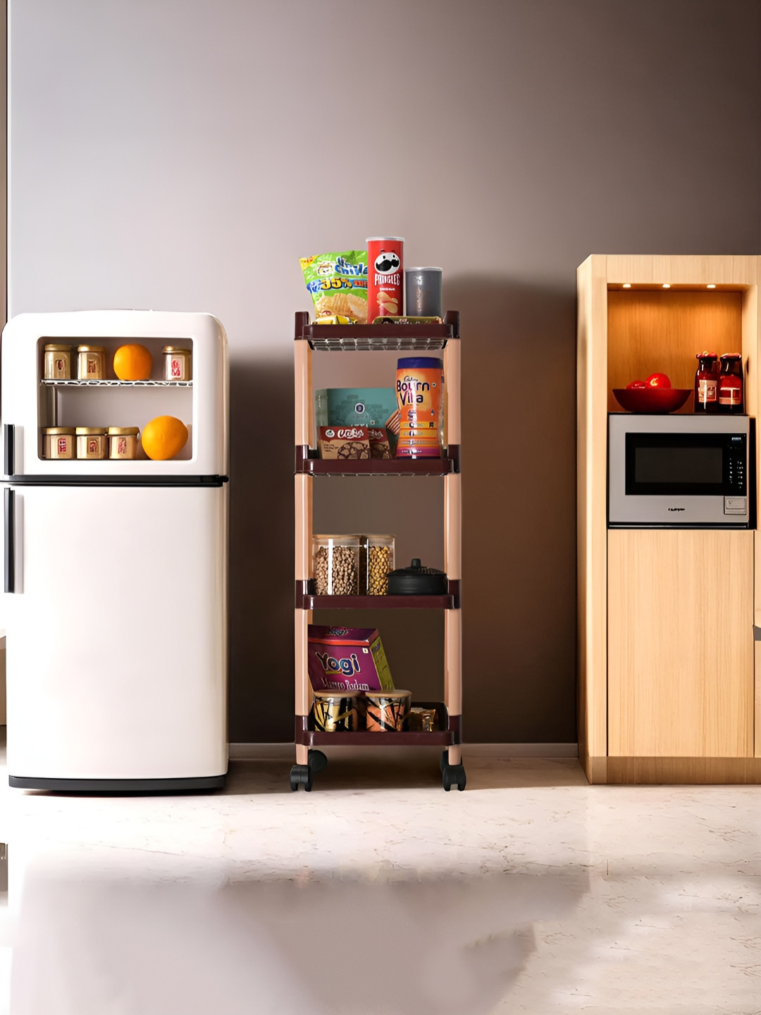 Kuber Industries Brown Textured 4 Tier Multi Purpose Rack