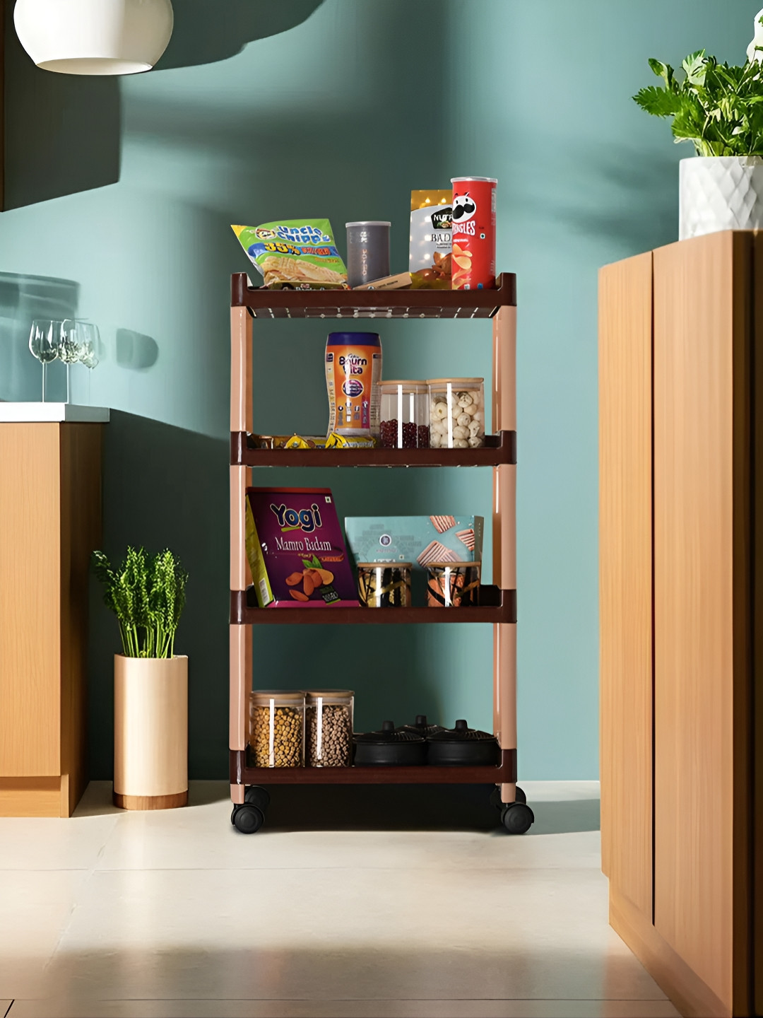 Kuber Industries Brown Rectangle 4 Tier Multi Purpose Rack