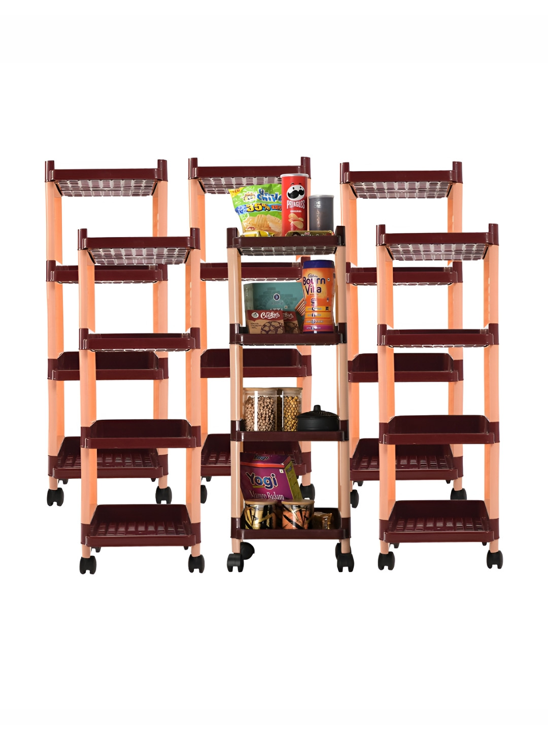 Kuber Industries Brown & Black 6 Pieces 4-Tier Rectangle Storage Racks