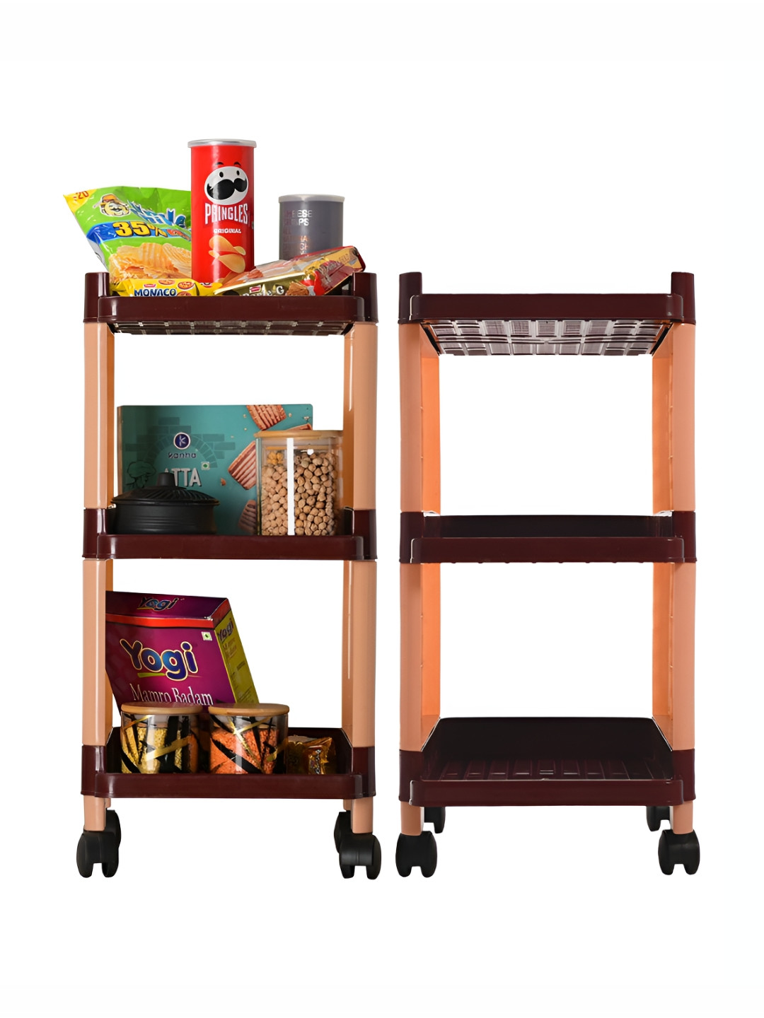 Kuber Industries Brown 2 Pieces 3-Tier Rectangle Multi Purpose Racks