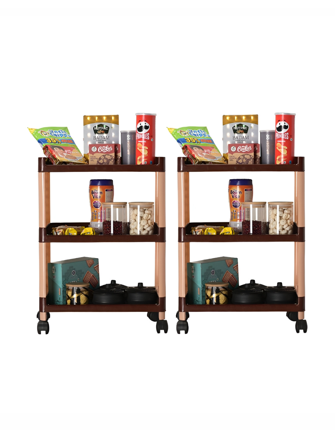 Kuber Industries Brown 2 Pieces Textured 3-Layer Multi Purpose Racks