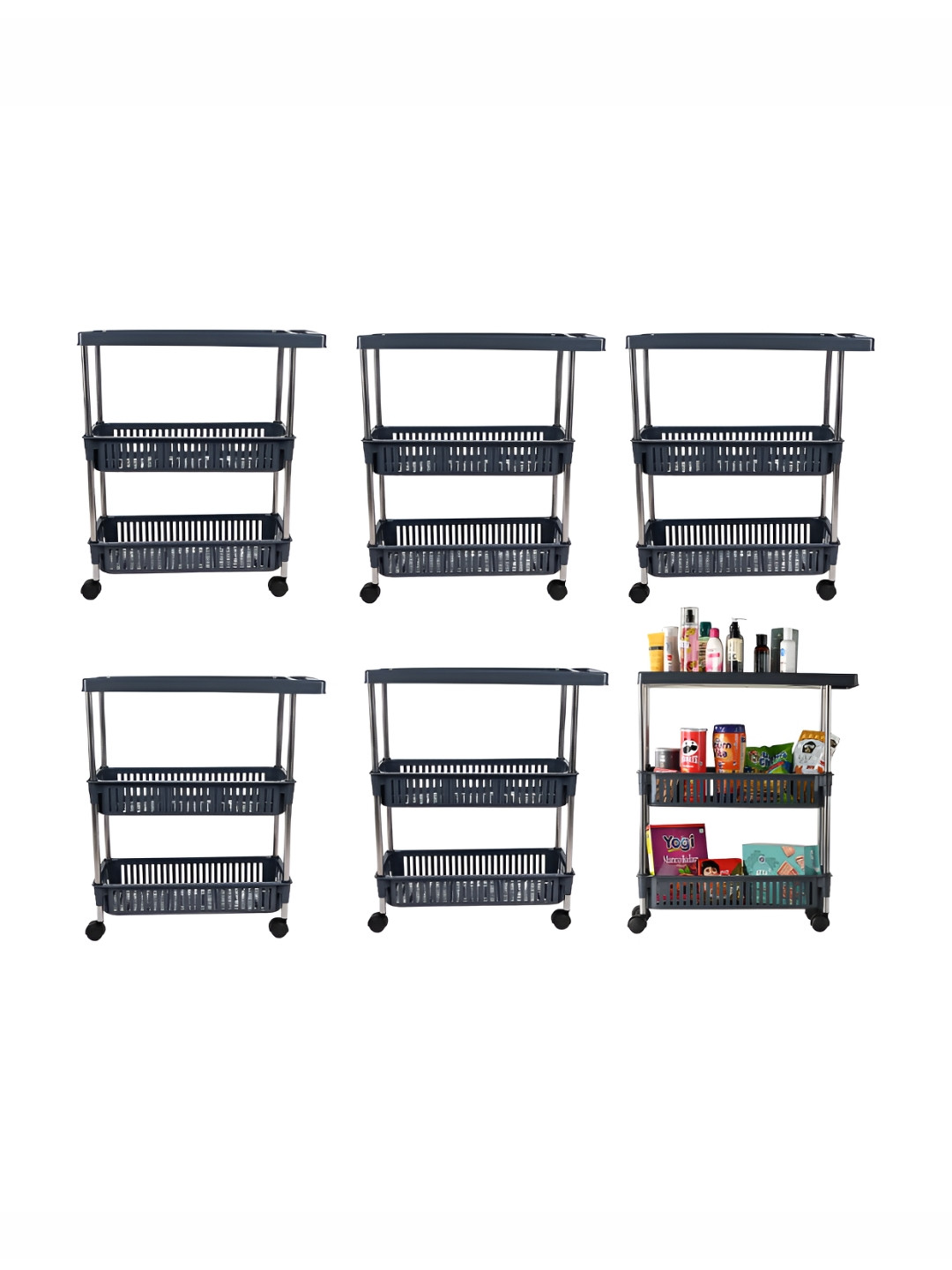 Kuber Industries Grey 6 Pieces Slim 3-Layer Multipurpose Storage Racks