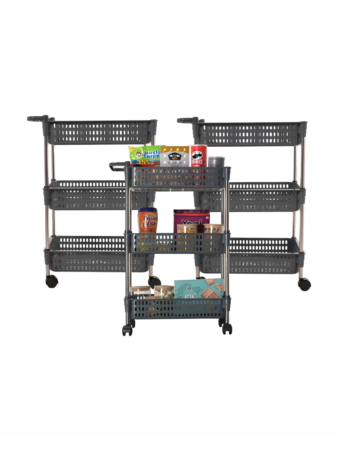 Kuber Industries Grey 3 Pieces Rectangle Multi Purpose Racks