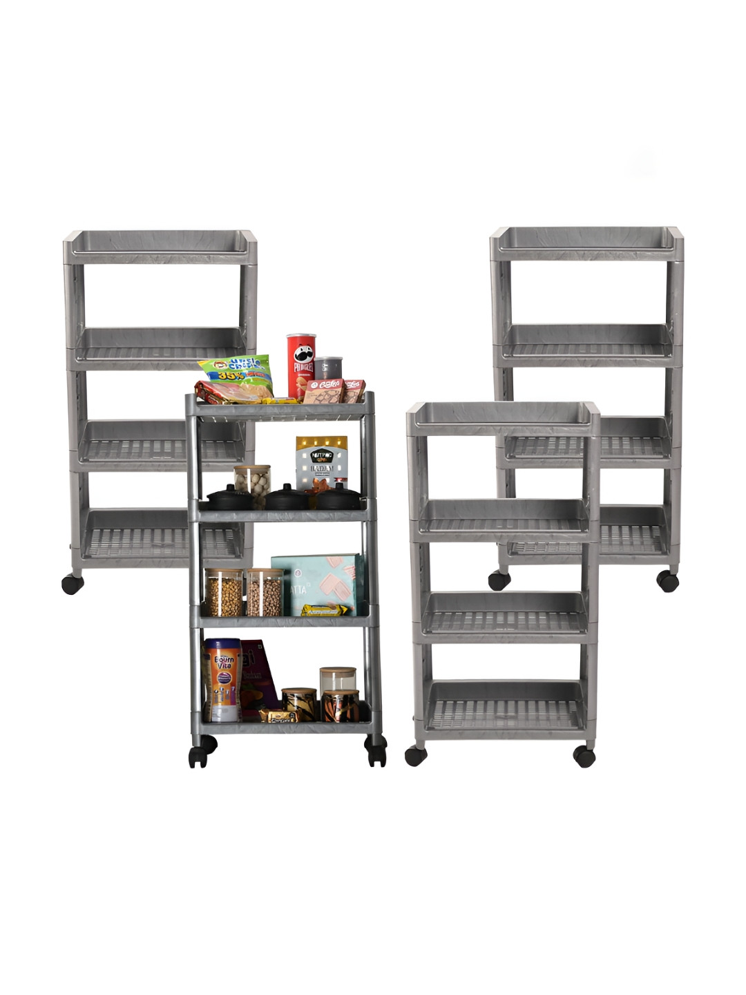 Kuber Industries Grey 4 Pieces Rectangle Multi Purpose Rack