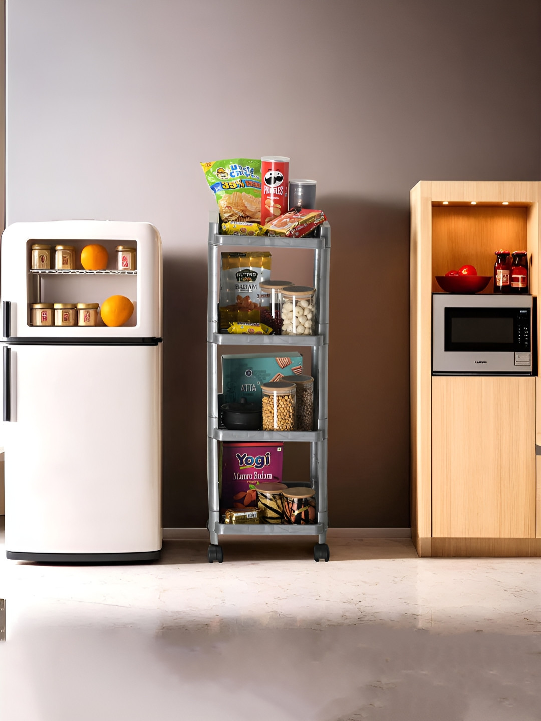 Kuber Industries Grey 4-Tier Rectangle Multi Purpose Rack