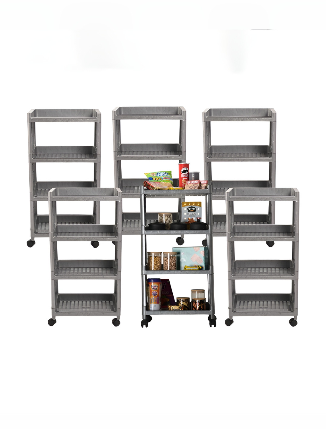 Kuber Industries Grey 6 Pieces Multipurpose 4-Layer Storage Racks