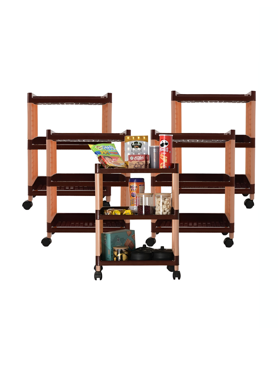Kuber Industries Brown & Orange 5 Pieces 3-Tier Rectangle Multi Purpose Rack