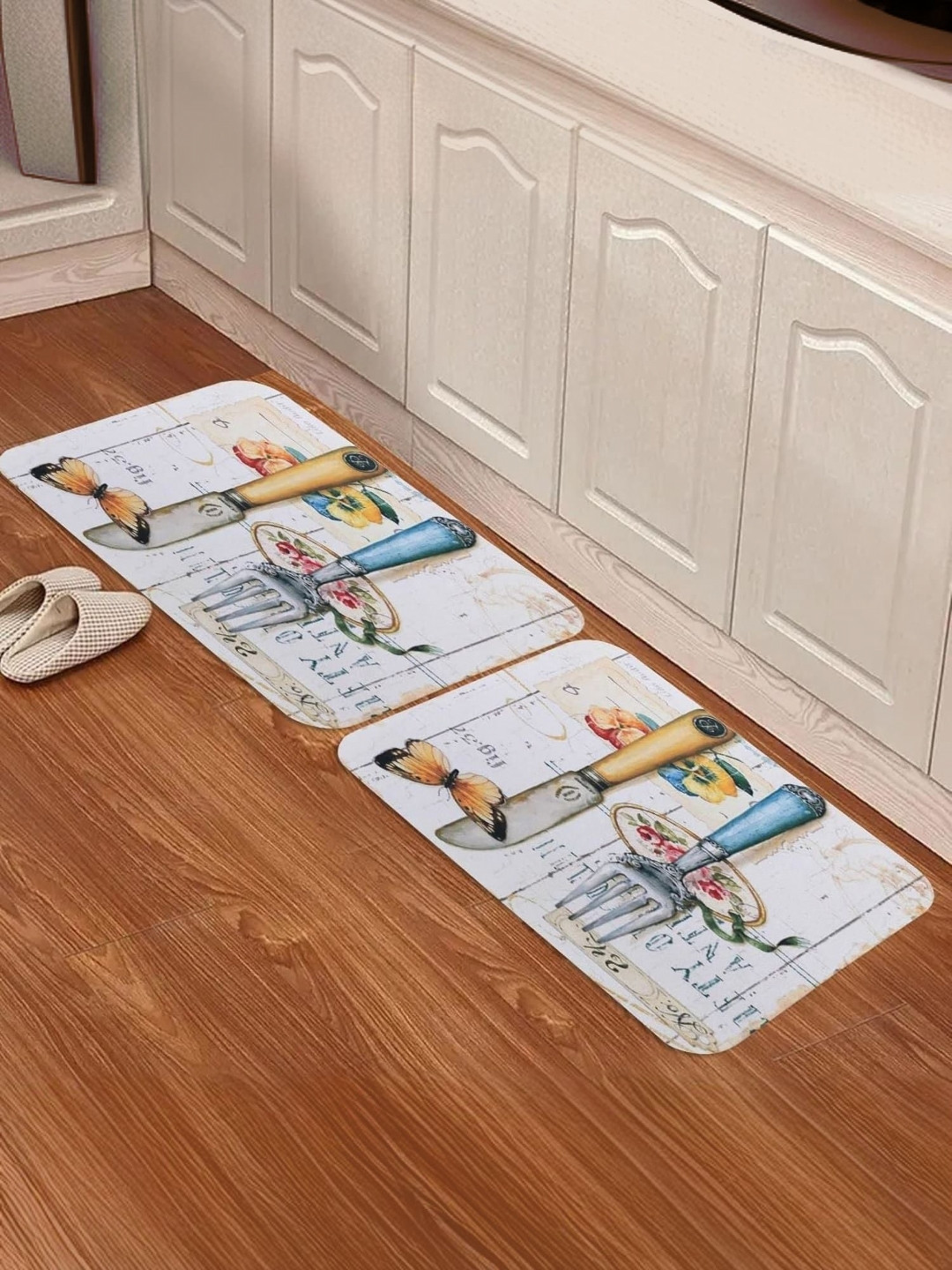 Kuber Industries White & Blue 2 Pieces Colored Polyester 240 GSM Bath Rugs