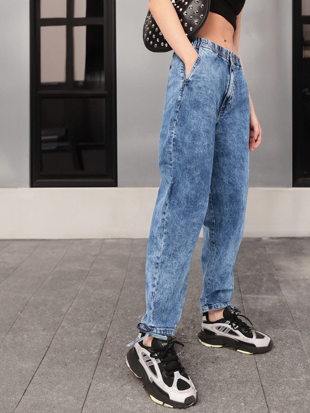 The Roadster Life Co. Women Built to Style Faded Elasticated Waist Slouchy Fit Jeans