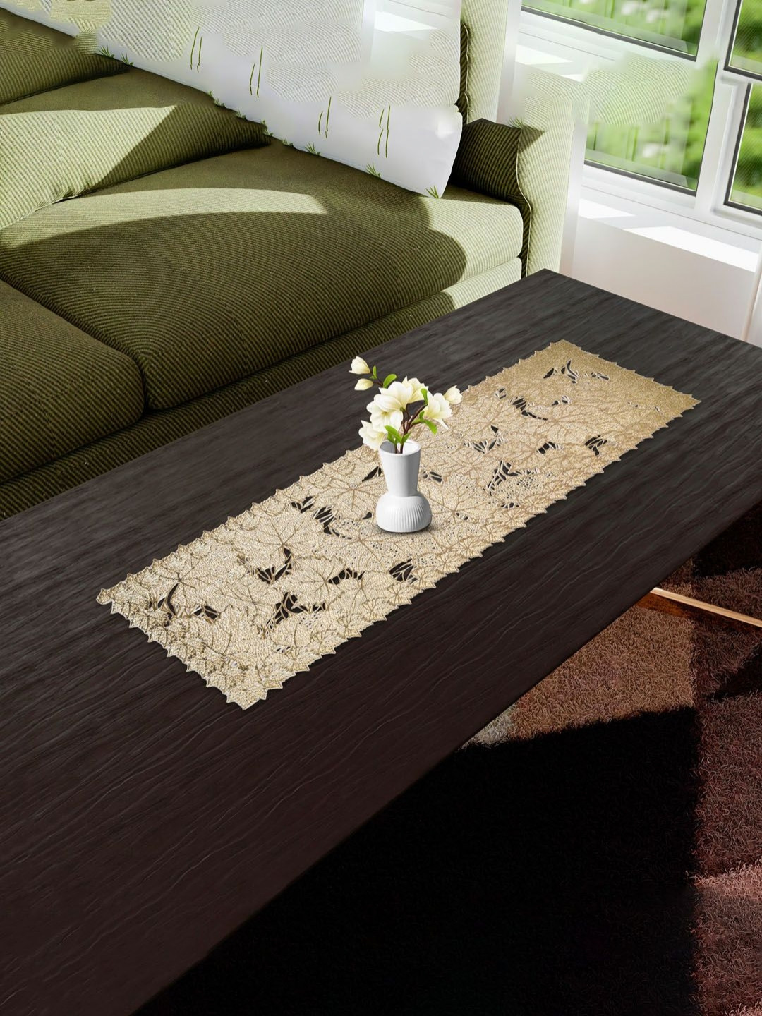 Kuber Industries Gold Toned Floral Table Runners