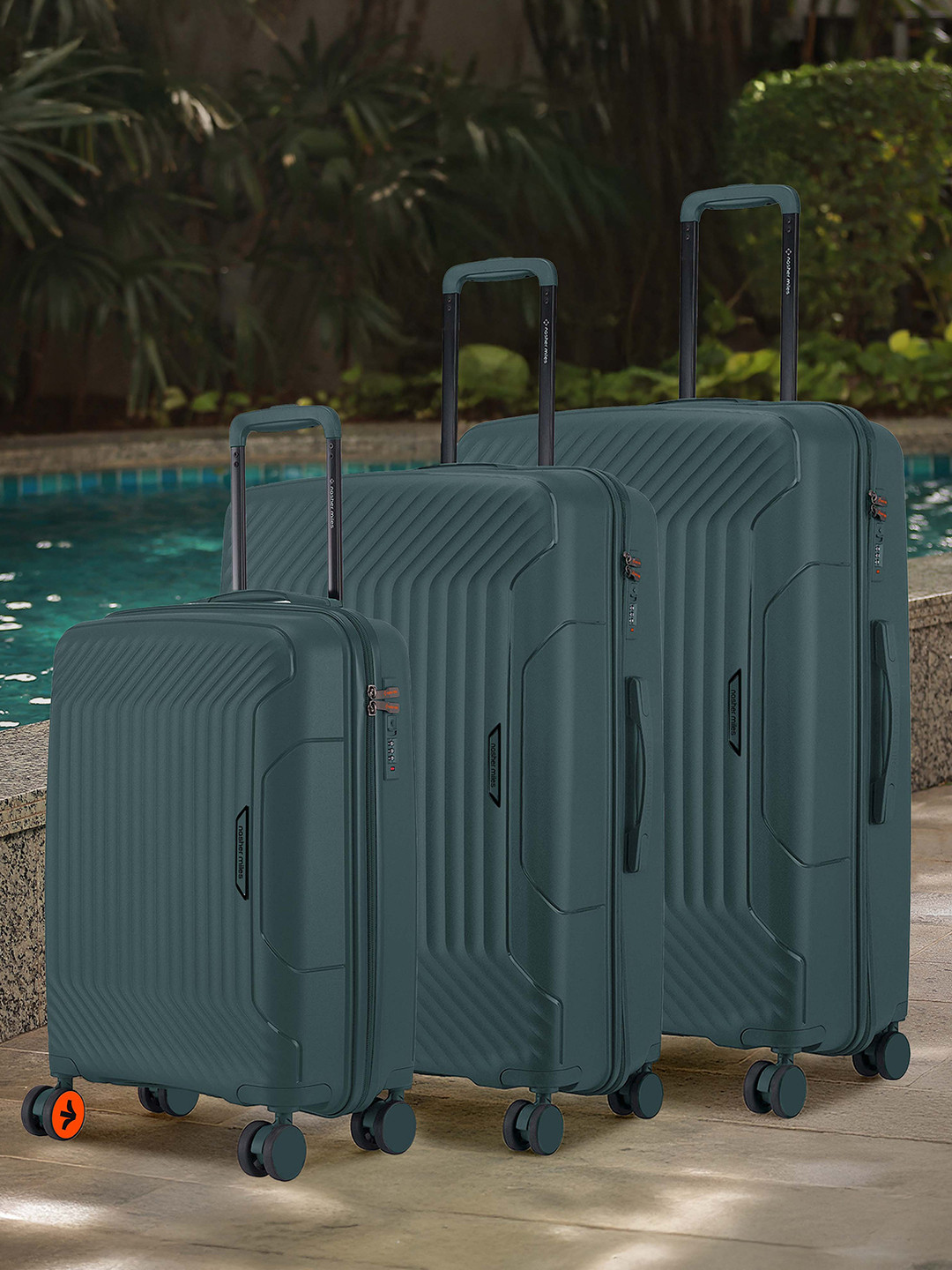 Nasher Miles Coorg Hard Polypropylene Set of 3 S/M/L Olive Green Trolley Bags 55-65-75cm