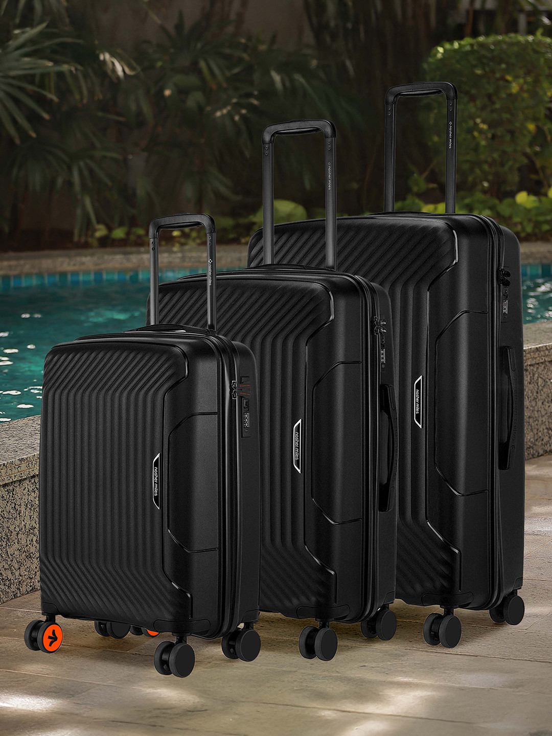 Nasher Miles Coorg Hard-Sided Polypropylene Set of 3 S/M/L Black Trolley Bags 55-65-75cm