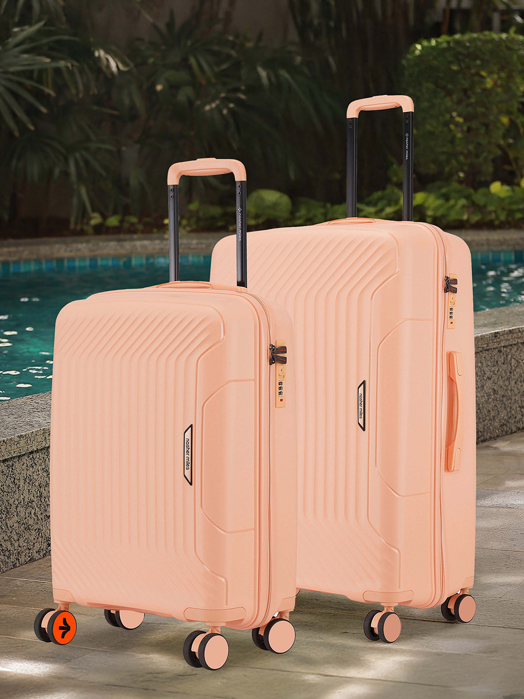 Nasher Miles Coorg Hard-Sided Polypropylene Set of 2 S/M Peach Trolley Bags 55-65cm