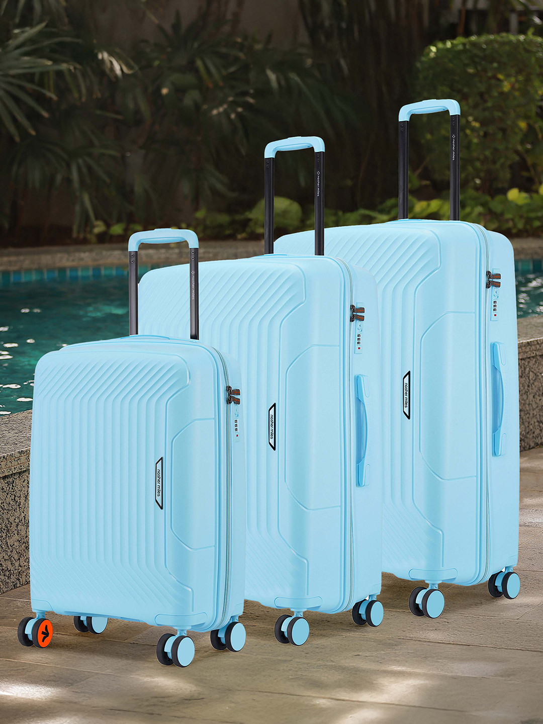 Nasher Miles Coorg Hard-Side Polypropylene Set of 3 S/M/L Sky Blue Trolley Bags 55-65-75cm