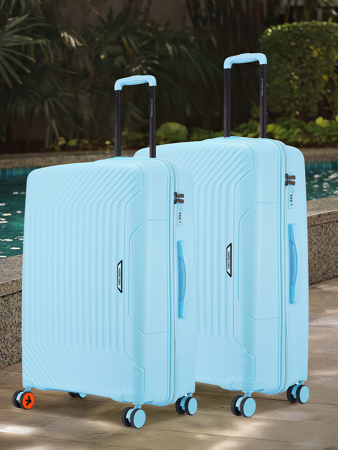 Nasher Miles Coorg Hard-Sided Polypropylene Set of 2 M/L Sky Blue Trolley Bags 65-75cm