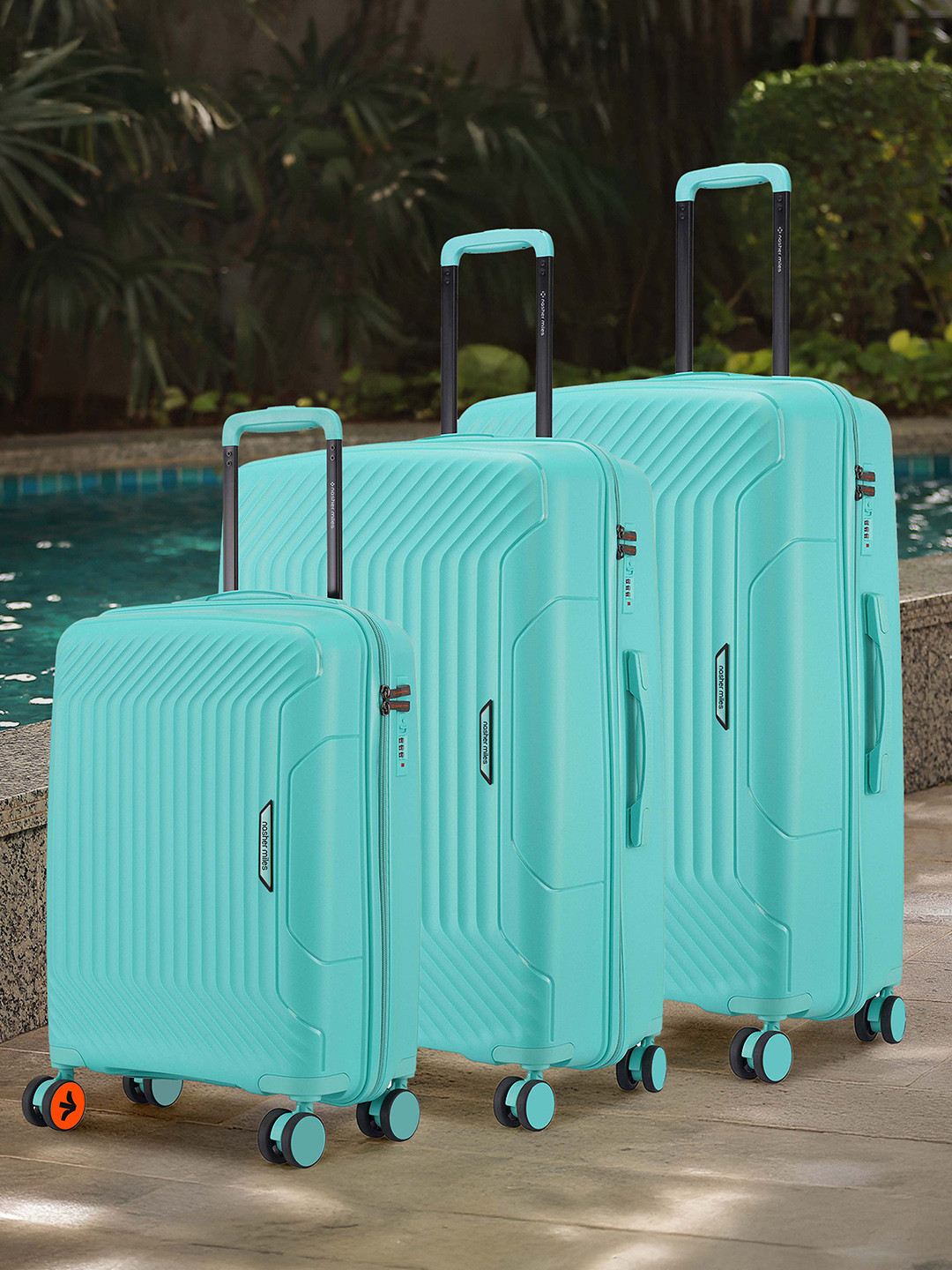 Nasher Miles Coorg Hard-Sided Polypropylene Set of 3 S/M/L Teal Trolley Bags 55-65-75cm