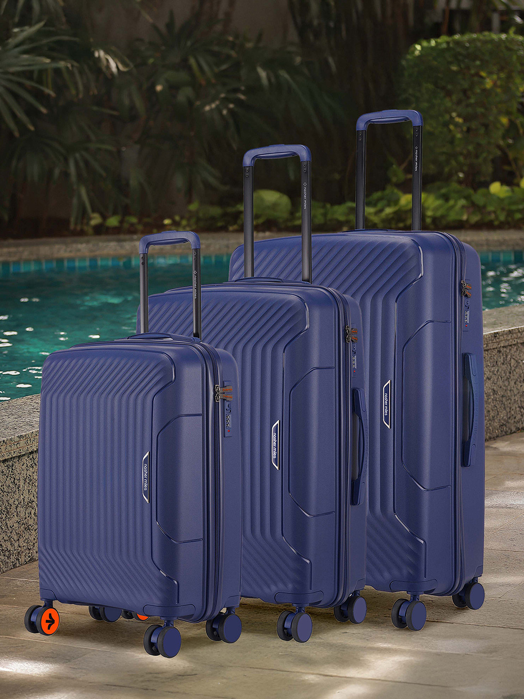 Nasher Miles Coorg Hard Polypropylene Set of 3 S/M/L Navy Blue Trolley Bags 55-65-75cm