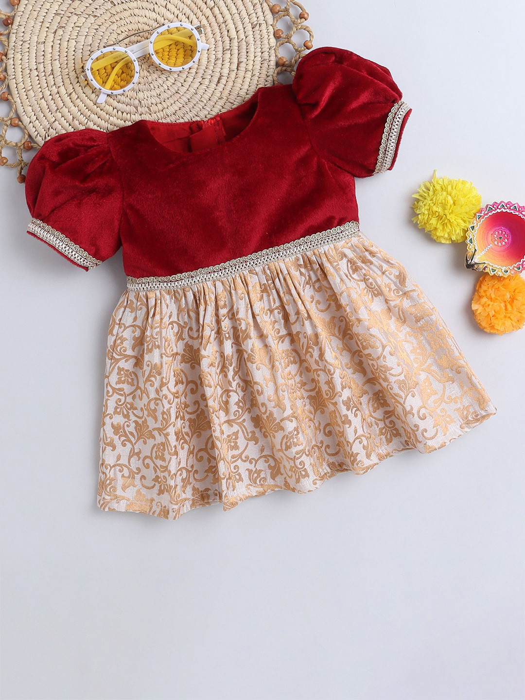 MANY FROCKS & Floral Print Puff Sleeve Fit & Flare Dress