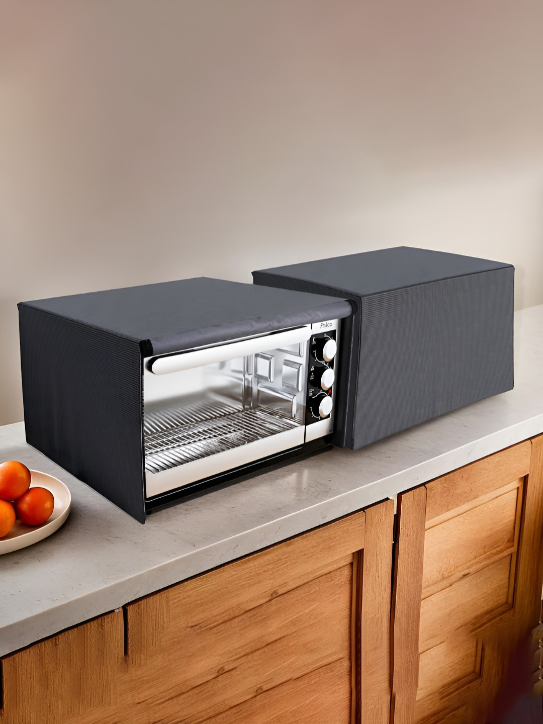 Kuber Industries Grey 2Pieces Textured Microwave Oven Top Cover