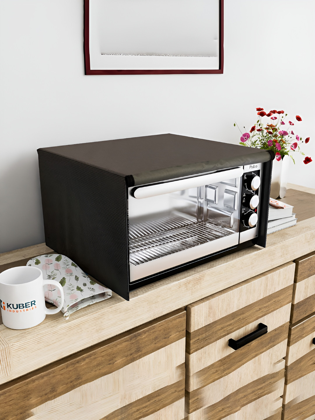 Kuber Industries Brown Checked Microwave Oven Top Appliance covers