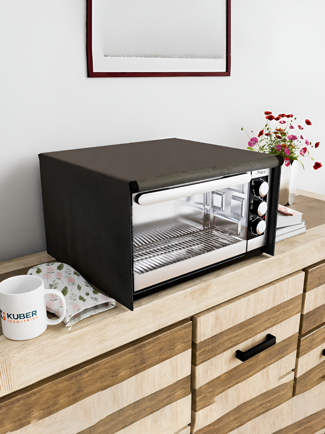 Kuber Industries Brown Textured Microwave Oven Top Cover