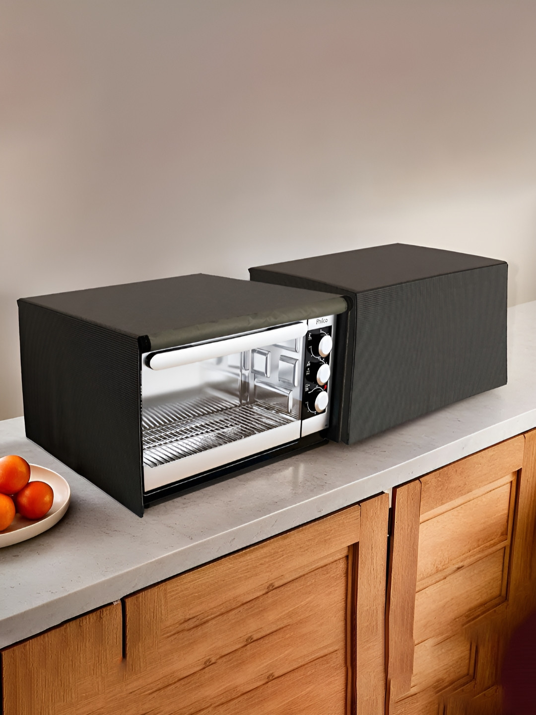 Kuber Industries Brown 2Pieces Textured Microwave Oven Top Cover