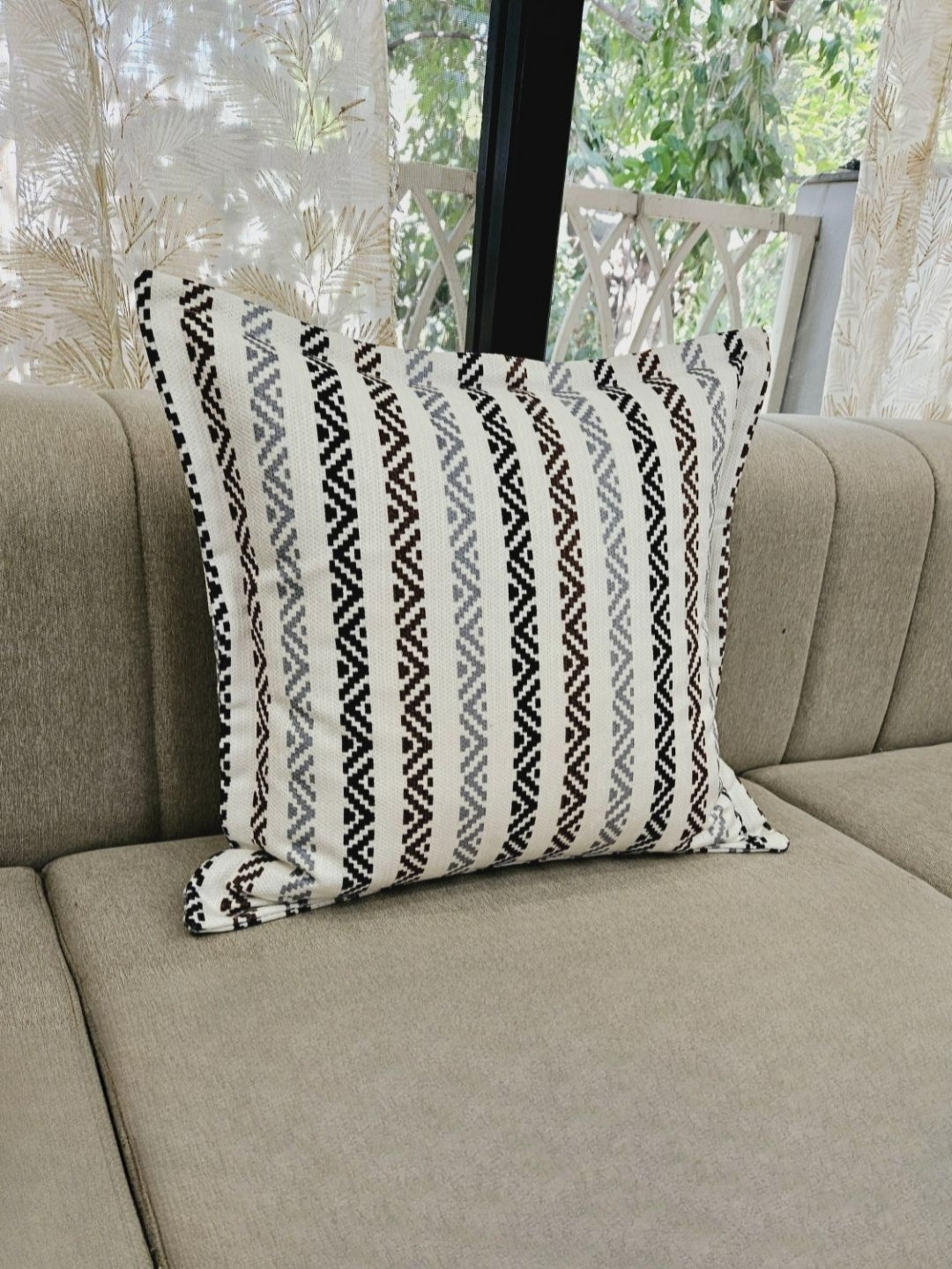 THROWPILLOW White Geometric Polyester Anti-Wrinkle Square Cushion Covers - 20 x 20 In