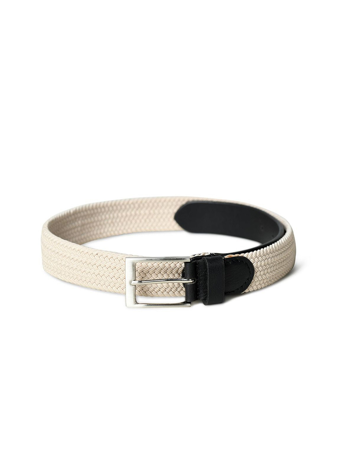MaheTri Braided Canvas Leather Belt Cream & Black
