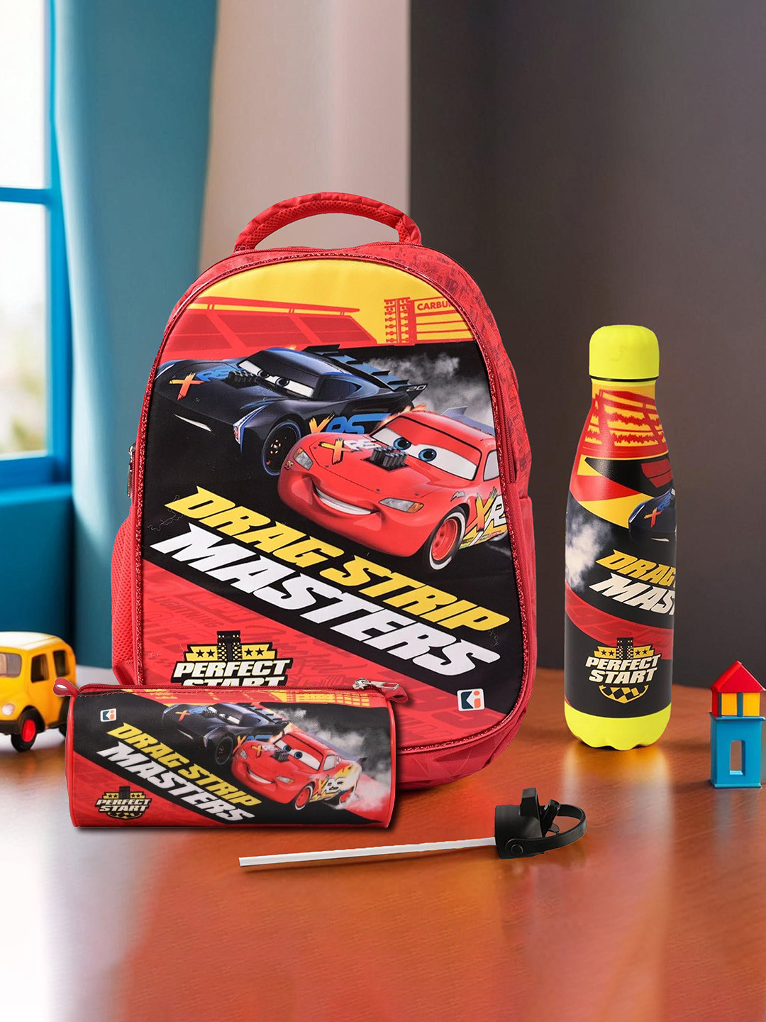 Kuber Industries set of 3 School Bag Water Bottle & Pencil box Graphic Ergonomic Backpack