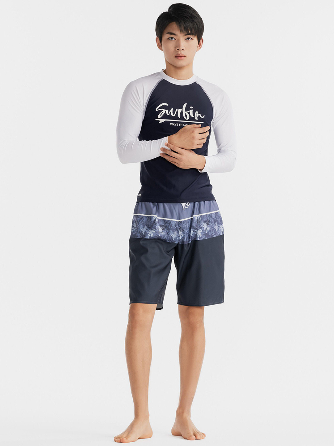 Decathlon Olaian Mens Printed Grey Quick-Dry Surfing Boardshorts